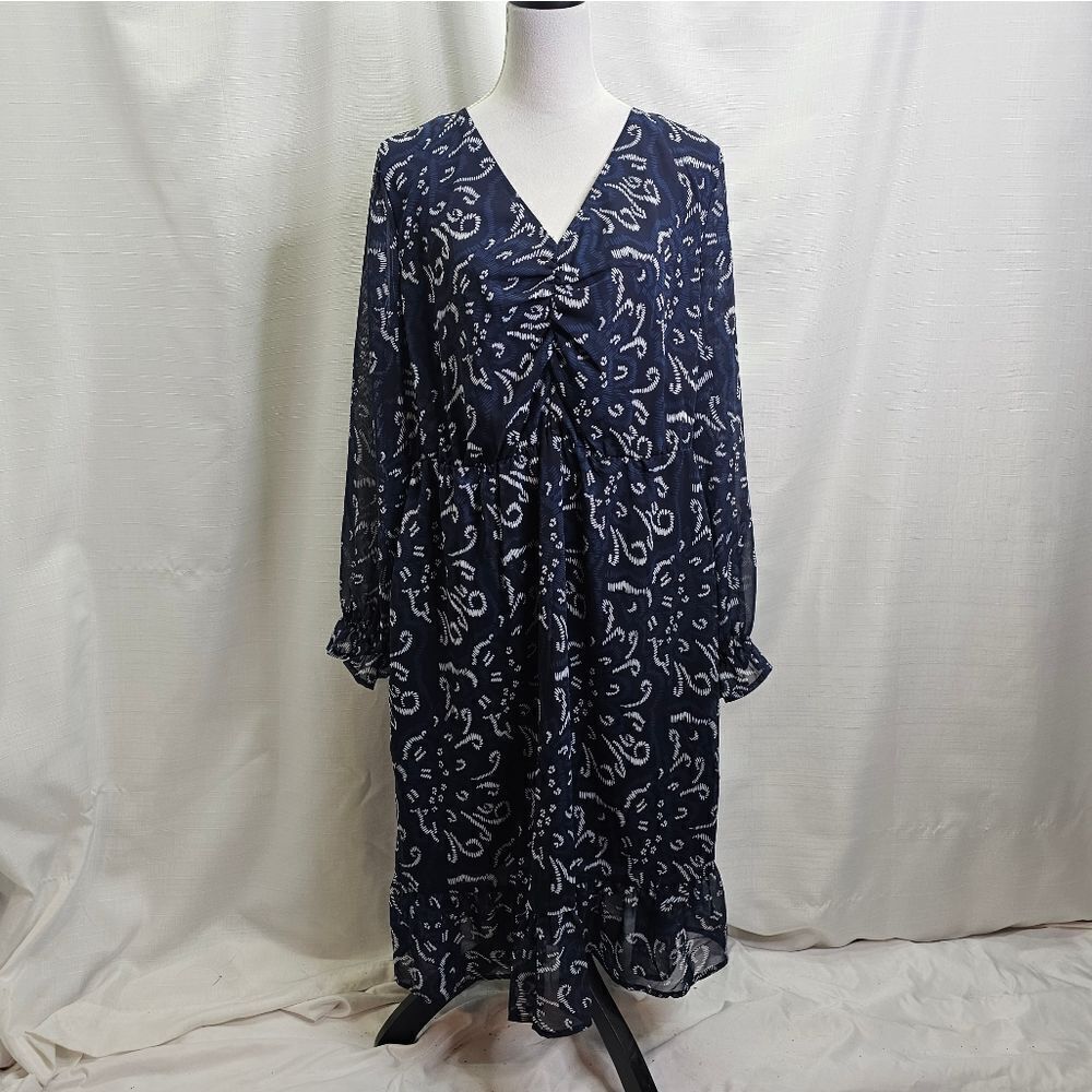 BloomChic Blue Patterned Long Sleeve Ruffle Dress Size 18-20/2X
